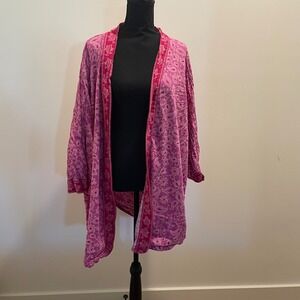 Knox Rose Womens Kimono Cardigan XL XXL Paisley Pink Purple Open Front